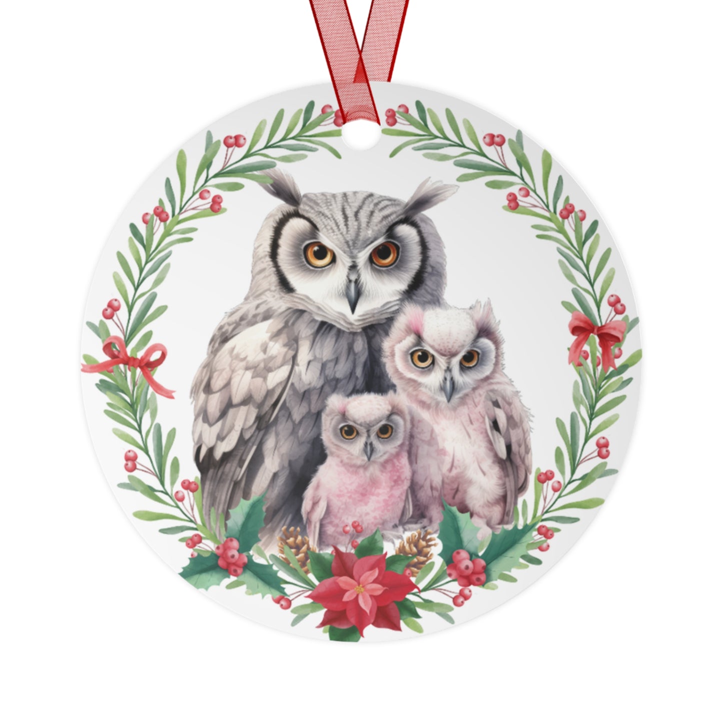 Grey and Pink Owl Family of 3 Ornament