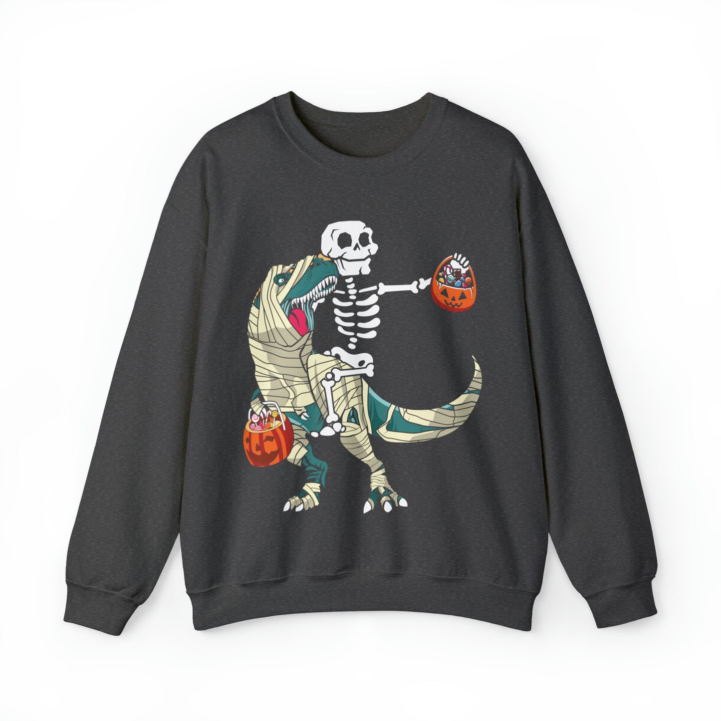 Skeleton Riding Mummy Dinosaur Halloween Sweatshirt