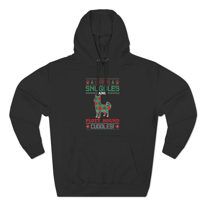 Warm Snuggles and Plott Hound Cuddles Christmas Ugly Sweater Pullover Hoodie