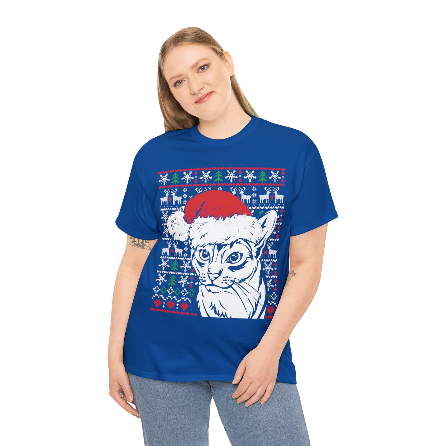 Cat in Santa Hat Christmas Ugly Sweater Short Sleeve Tee