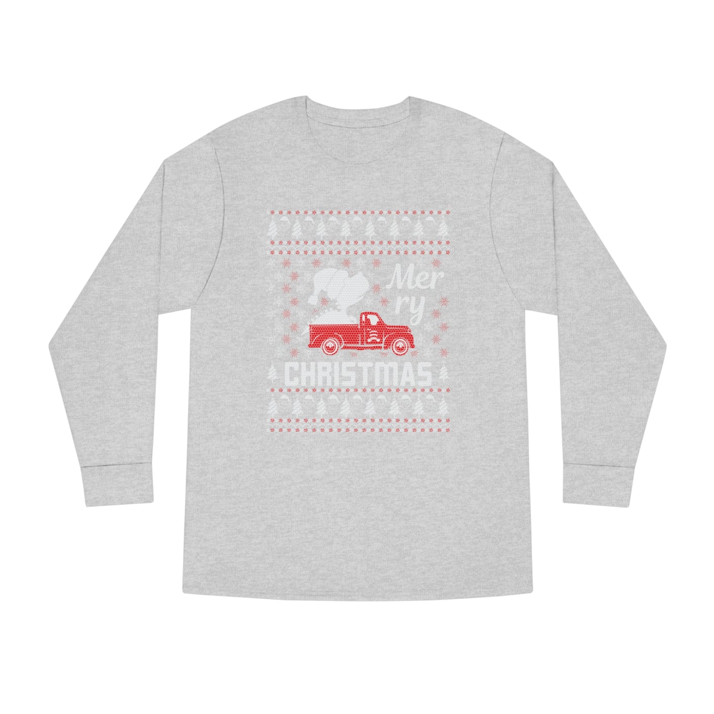 Dinosaur in Red Truck Merry Christmas Ugly Sweater Long Sleeve T-shirt