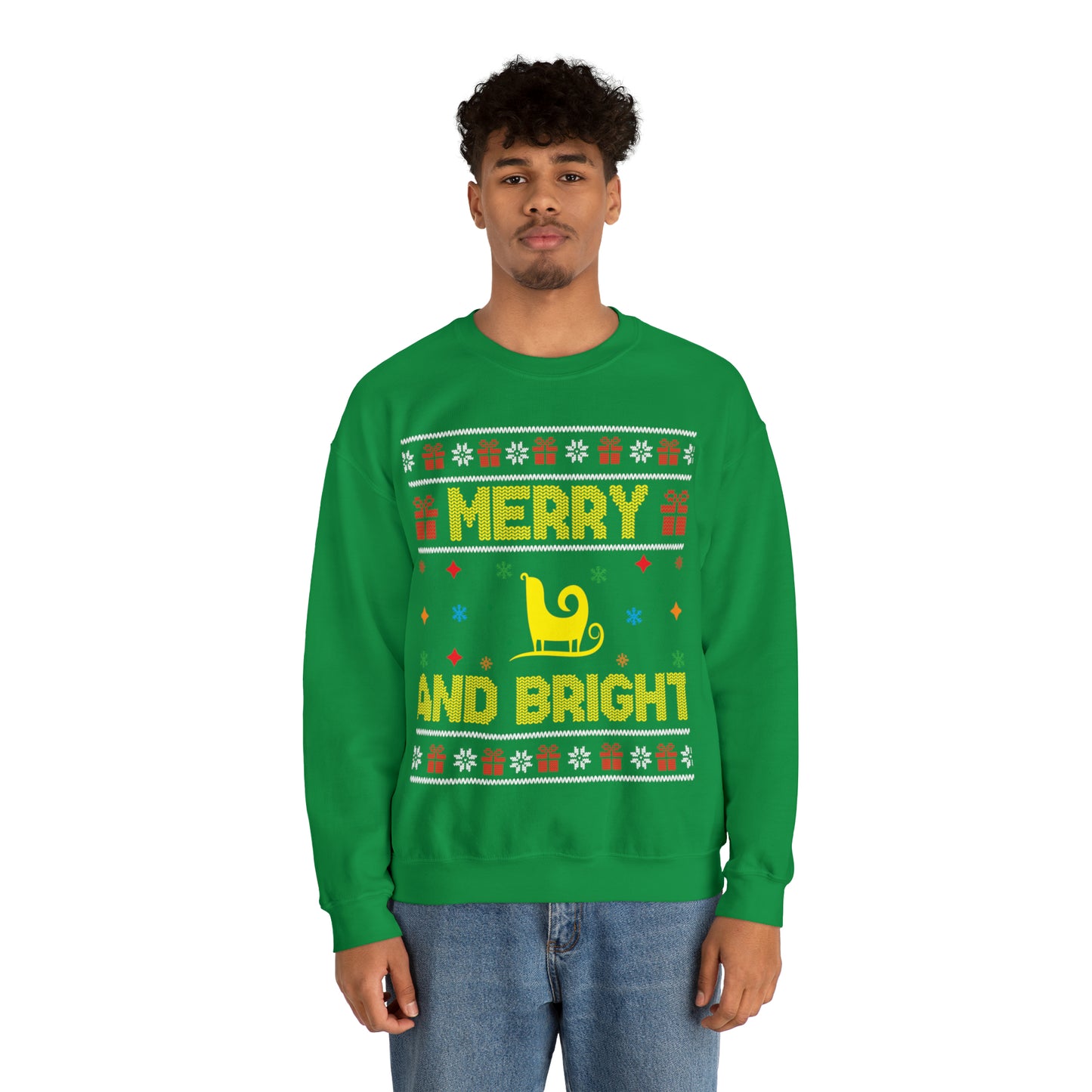 Merry and Bright Sleigh Christmas Ugly Sweater Sweatshirt