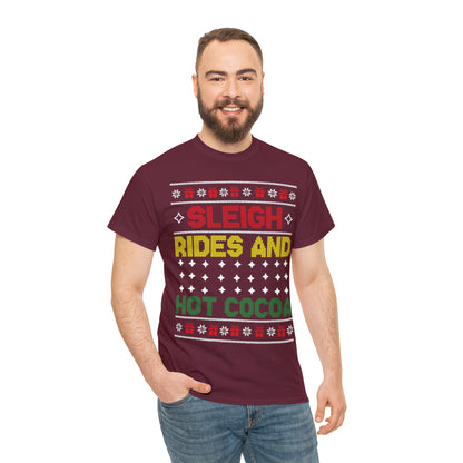 Sleigh Rides and Hot Cocoa Christmas Ugly Sweater Short Sleeve Tee