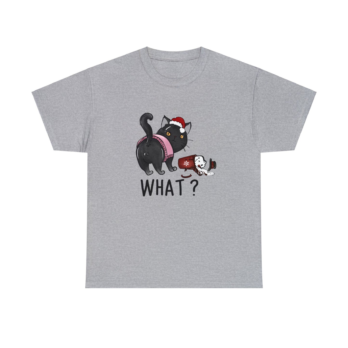 What? Cat Knocking Over Coffee Christmas Short Sleeve Tee