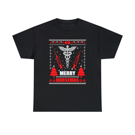 Merry Nursemas Ugly Christmas Sweater Short Sleeve Tee