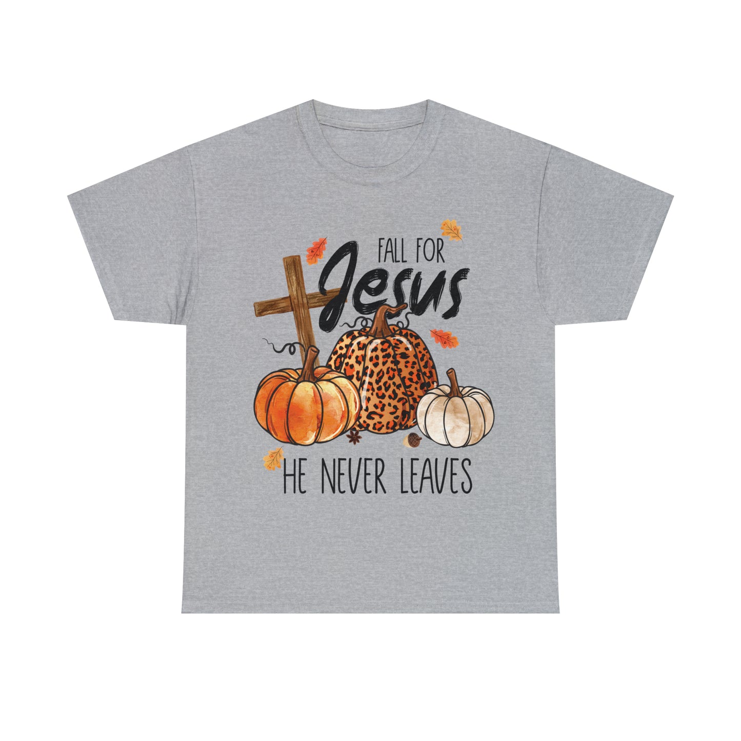 Fall For Jesus He Never Leaves Christian Halloween Short Sleeve Tee