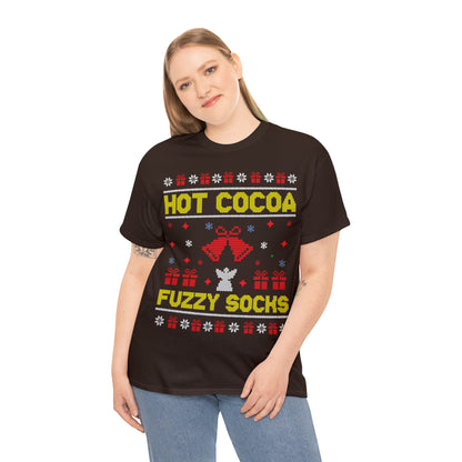 Hot Cocoa Fuzzy Socks Christmas Ugly Sweater Short Sleeve Tee