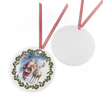 Santa With Reindeer in Snow Ornament