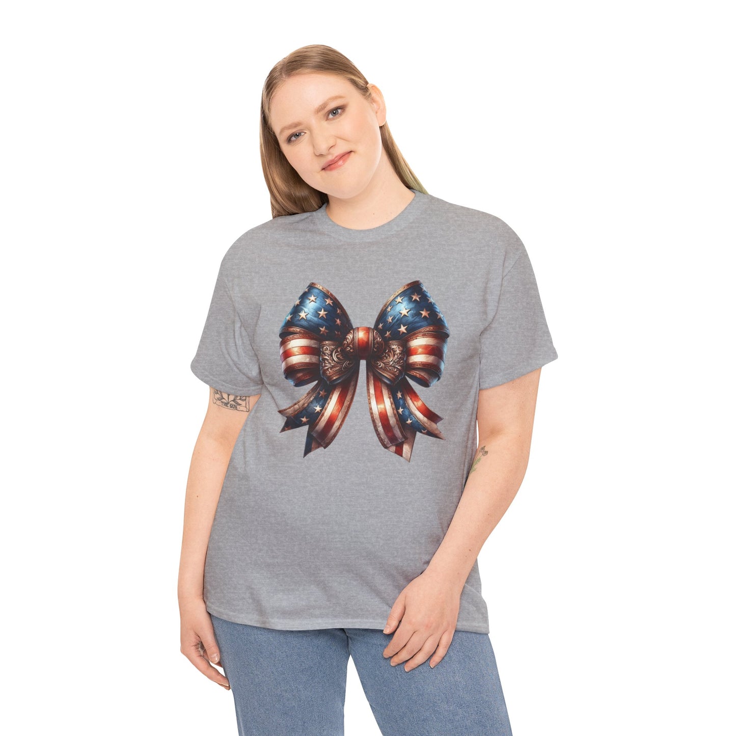 Antique American Flag Bow Short Sleeve Tshirt