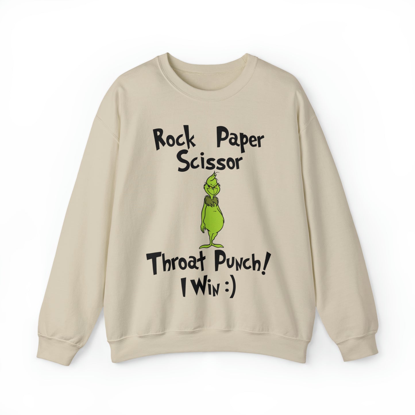 Rock, Paper, Scissors, Throat Punch. I Win! Grinch Christmas Sweatshirt