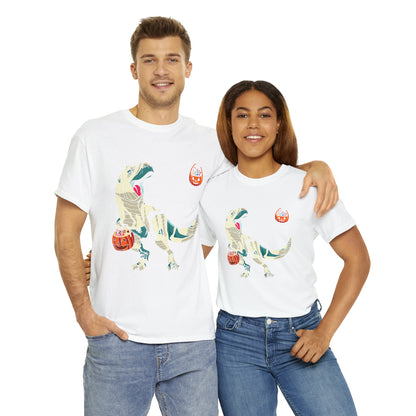 Skeleton Riding Mummy Dinosaur Halloween Short Sleeve Tee