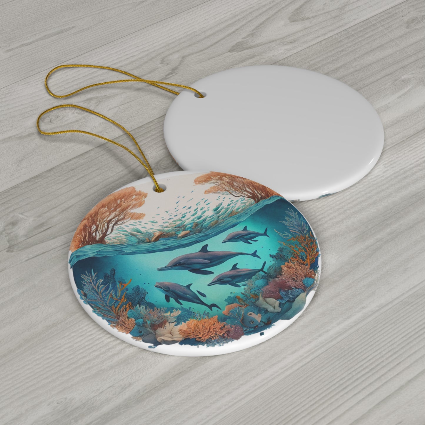 Dolphins Christmas Ceramic Ornament
