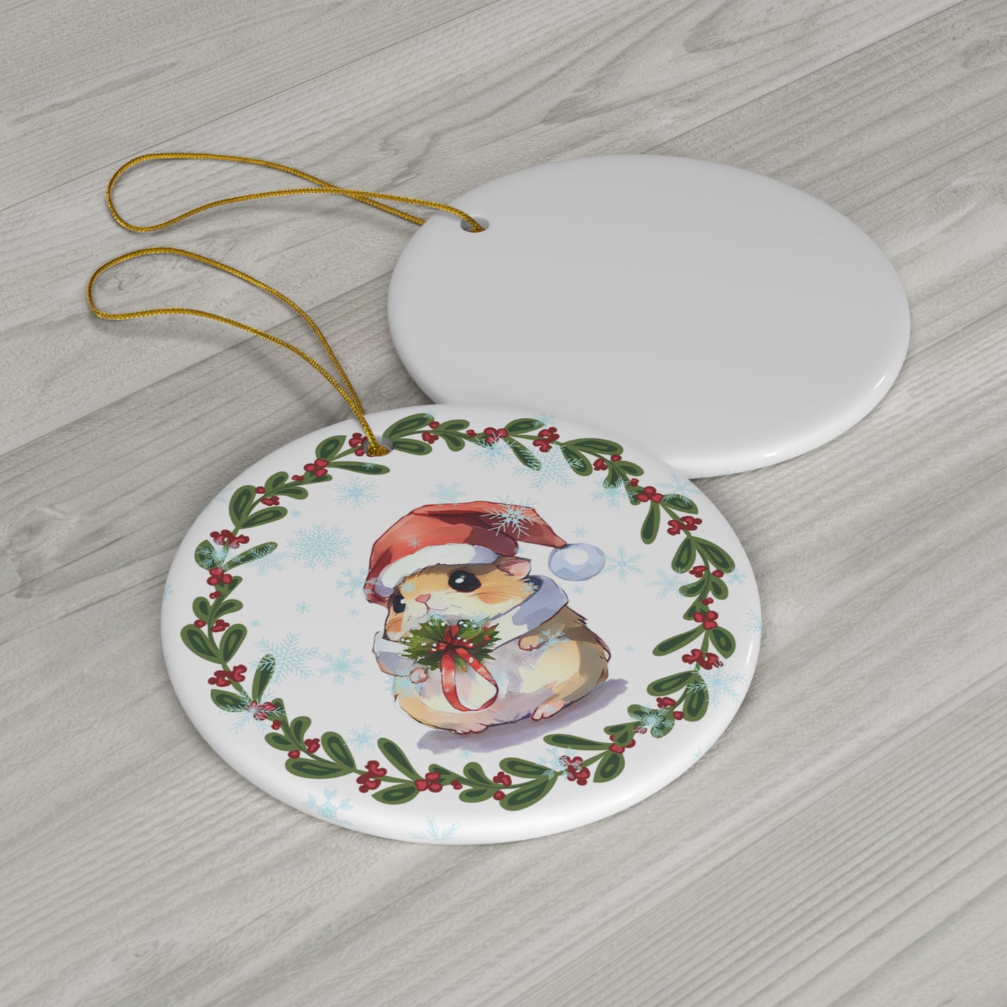 Hamster in Santa Hat Christmas Ceramic Ornament