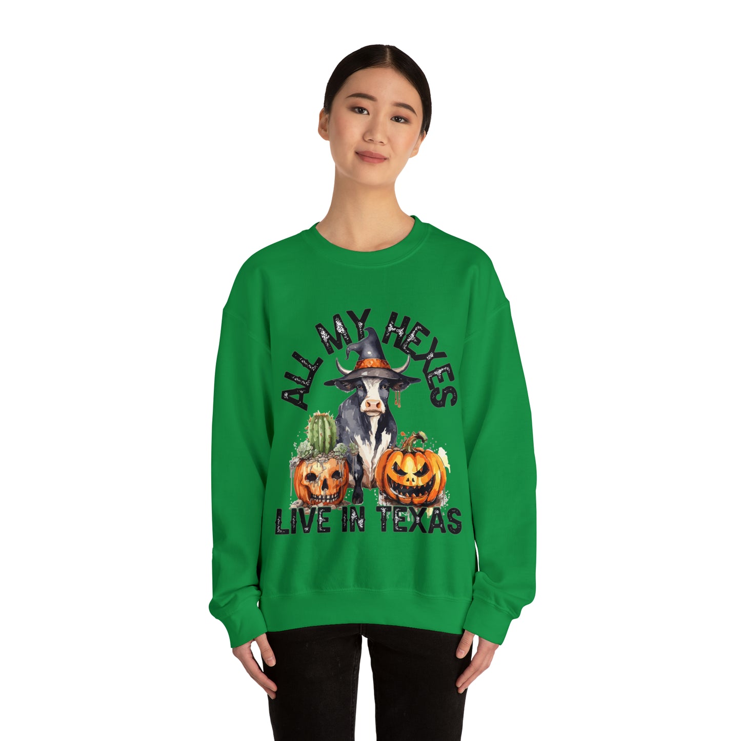 All My Hexes Live In Texas Cow With Pumpkins Halloween Sweatshirt