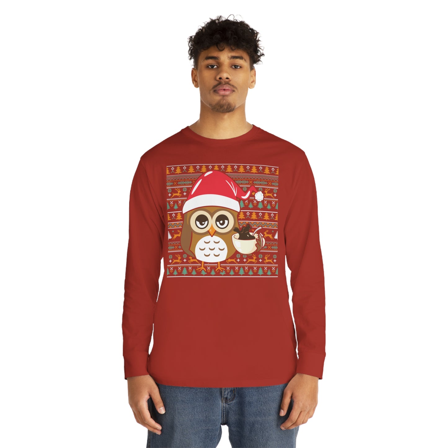 Owl in Santa Hat Ugly Christmas Sweater Long Sleeve T-shirt