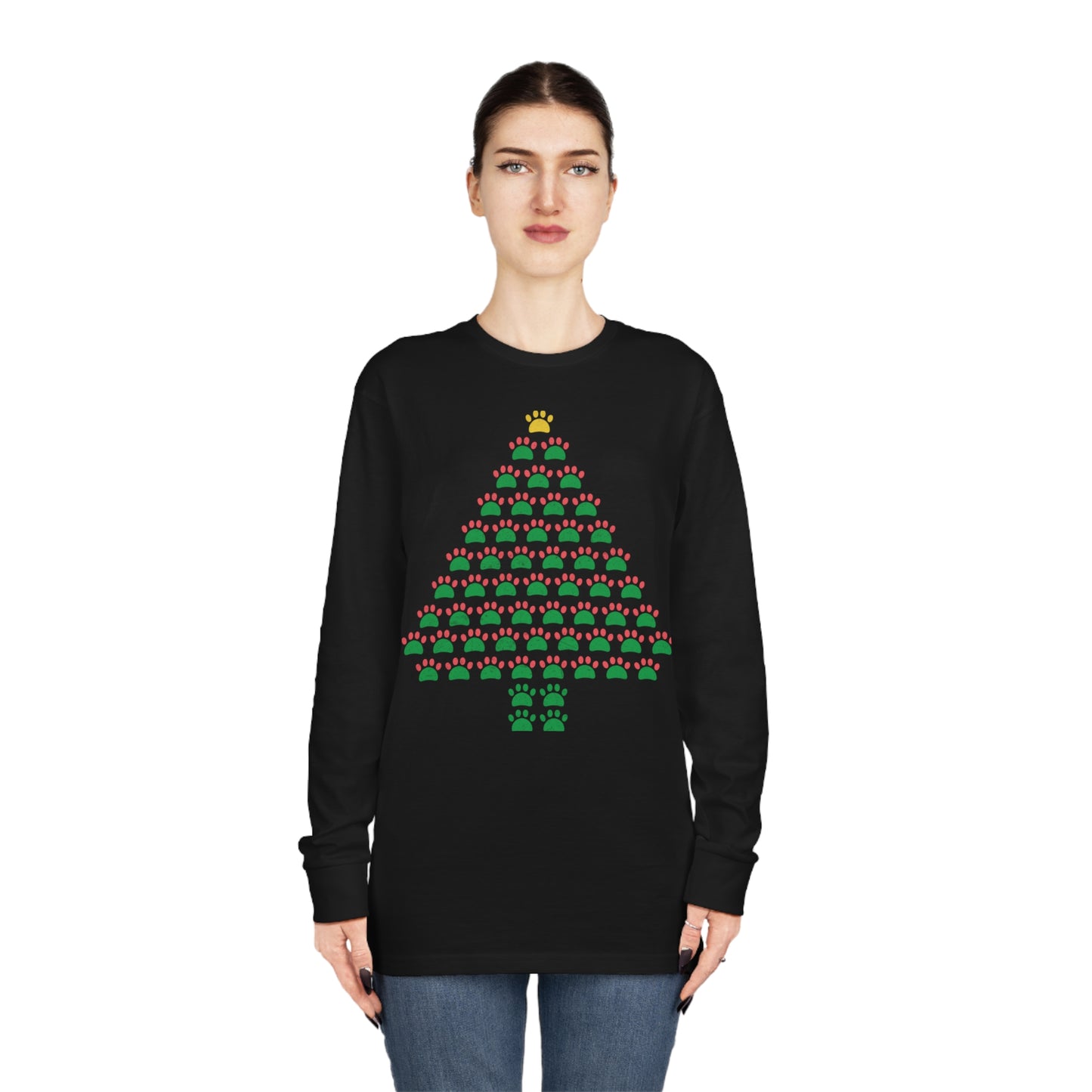 Pawprint Christmas Tree Ugly Sweater Long Sleeve T-shirt