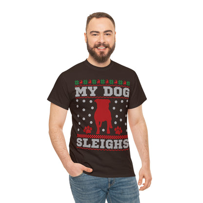 My Dog Sleighs Christmas Ugly Sweater Short Sleeve Tee