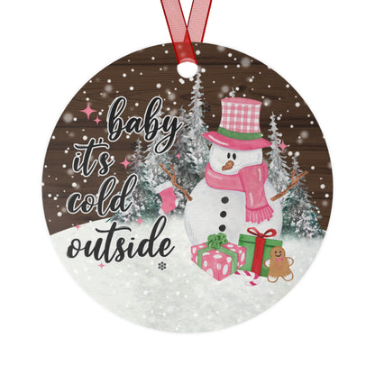 Pink Baby It's Cold Outside Snowman Ornament