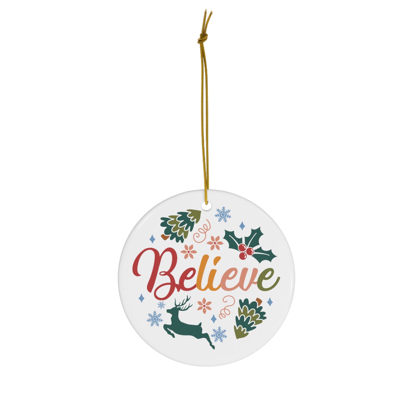 Retro Believe Christmas Ceramic Ornament