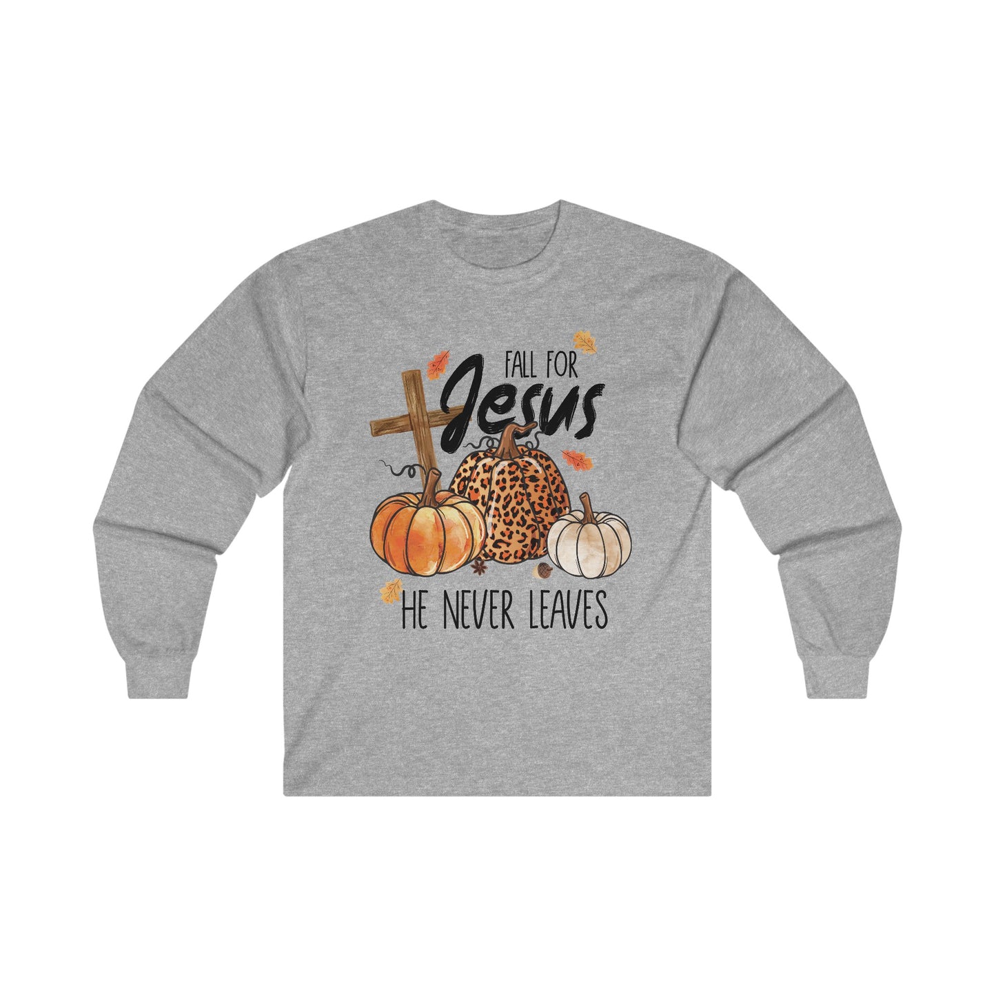 Fall For Jesus He Never Leaves Christian Halloween Long Sleeve Tee