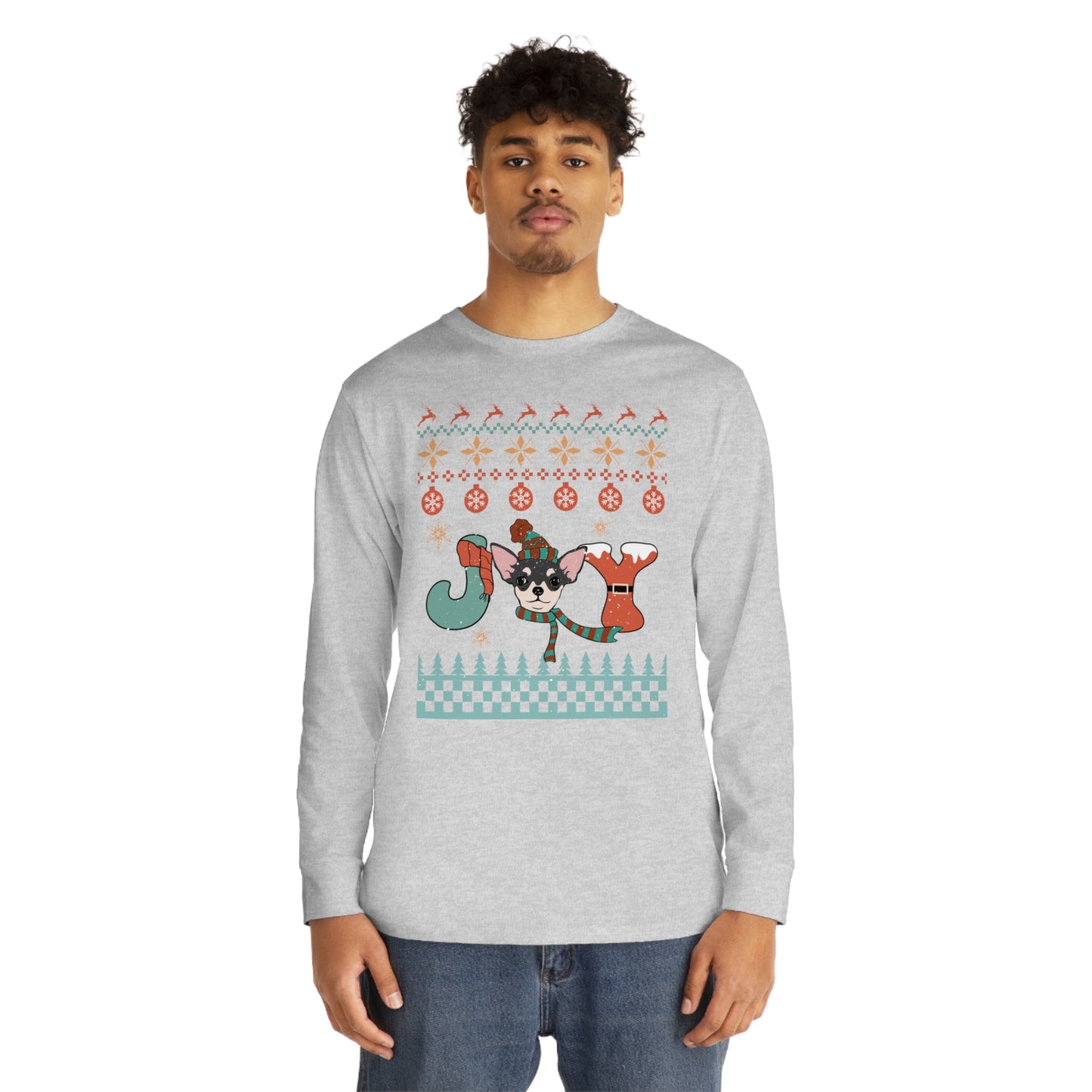 Joy Chihuahua Dog Christmas Ugly Sweater Long Sleeve Tee