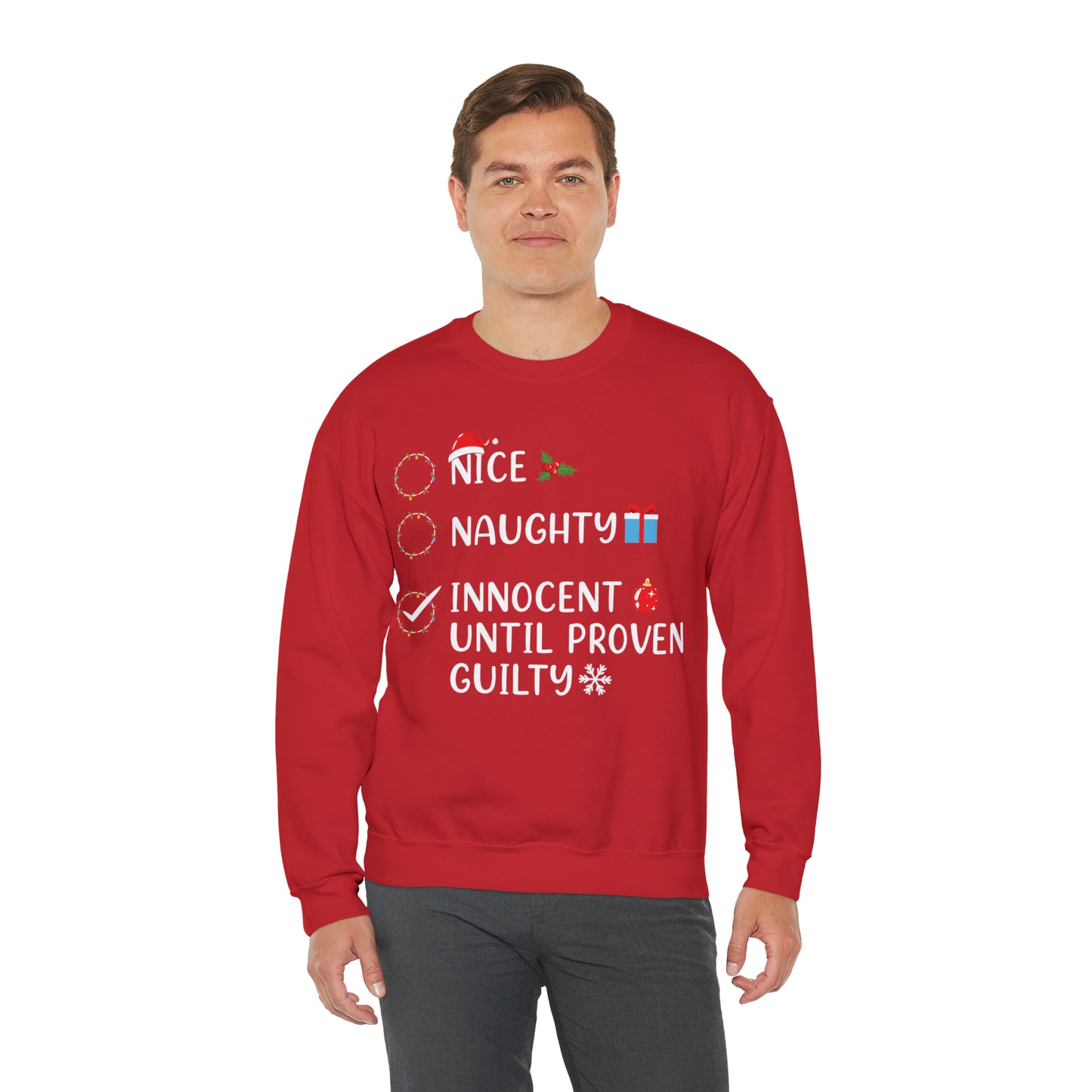 Naughty List Innocent Until Proven Guilty Christmas Sweatshirt
