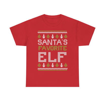 Santa's Favorite Elf Ugly Christmas Sweater Short Sleeve Tee