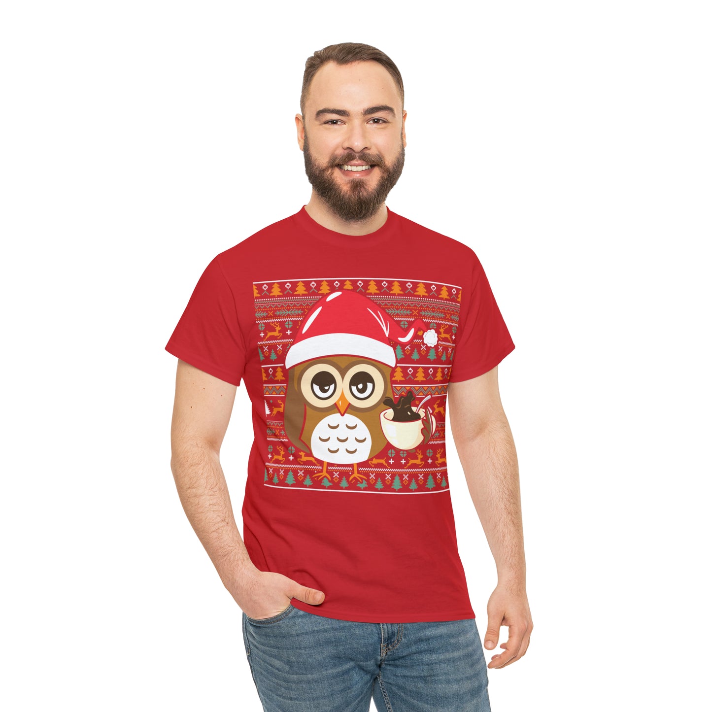 Owl in Santa Hat Ugly Christmas Sweater Short Sleeve Tee