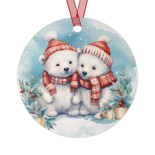 Polar Bears in Santa Hats Ornament