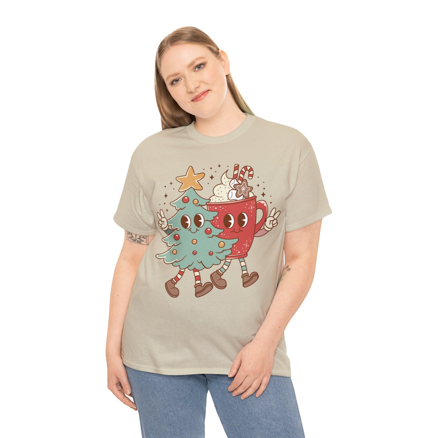 Retro Christmas Tree and Hot Cocoa Christmas Short Sleeve Tee