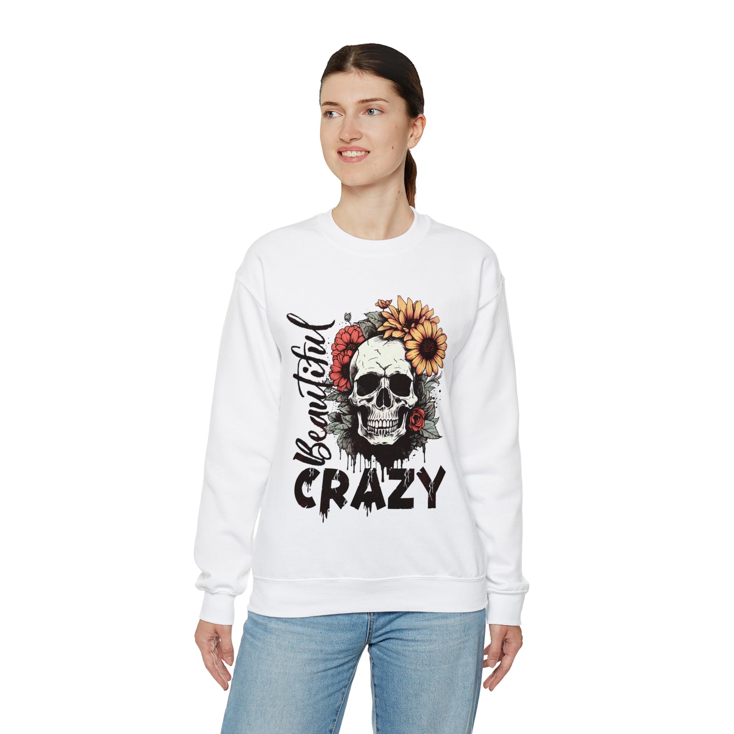 Beautiful Crazy Skull With Flowers Halloween Sweatshirt