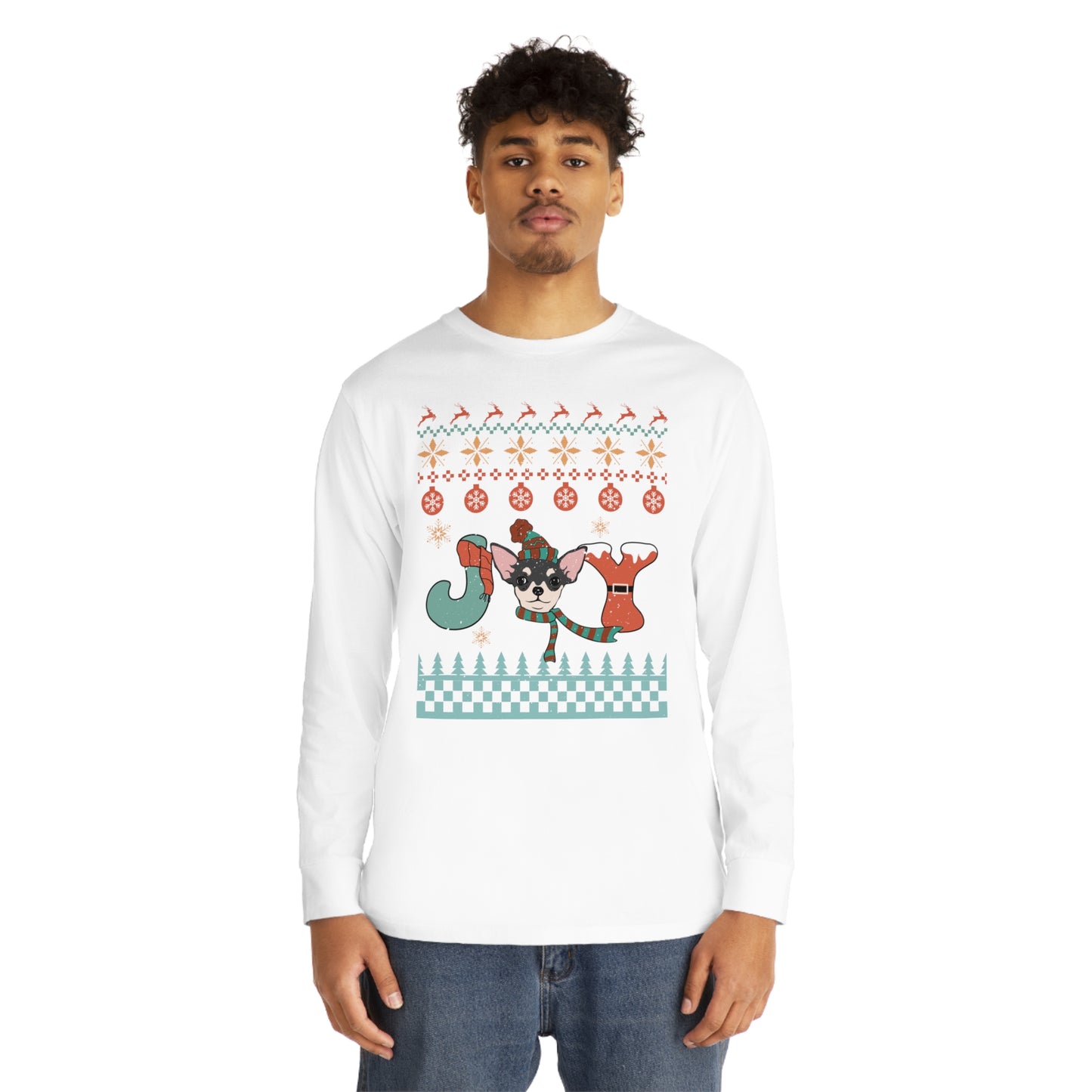 Joy Chihuahua Dog Christmas Ugly Sweater Long Sleeve Tee
