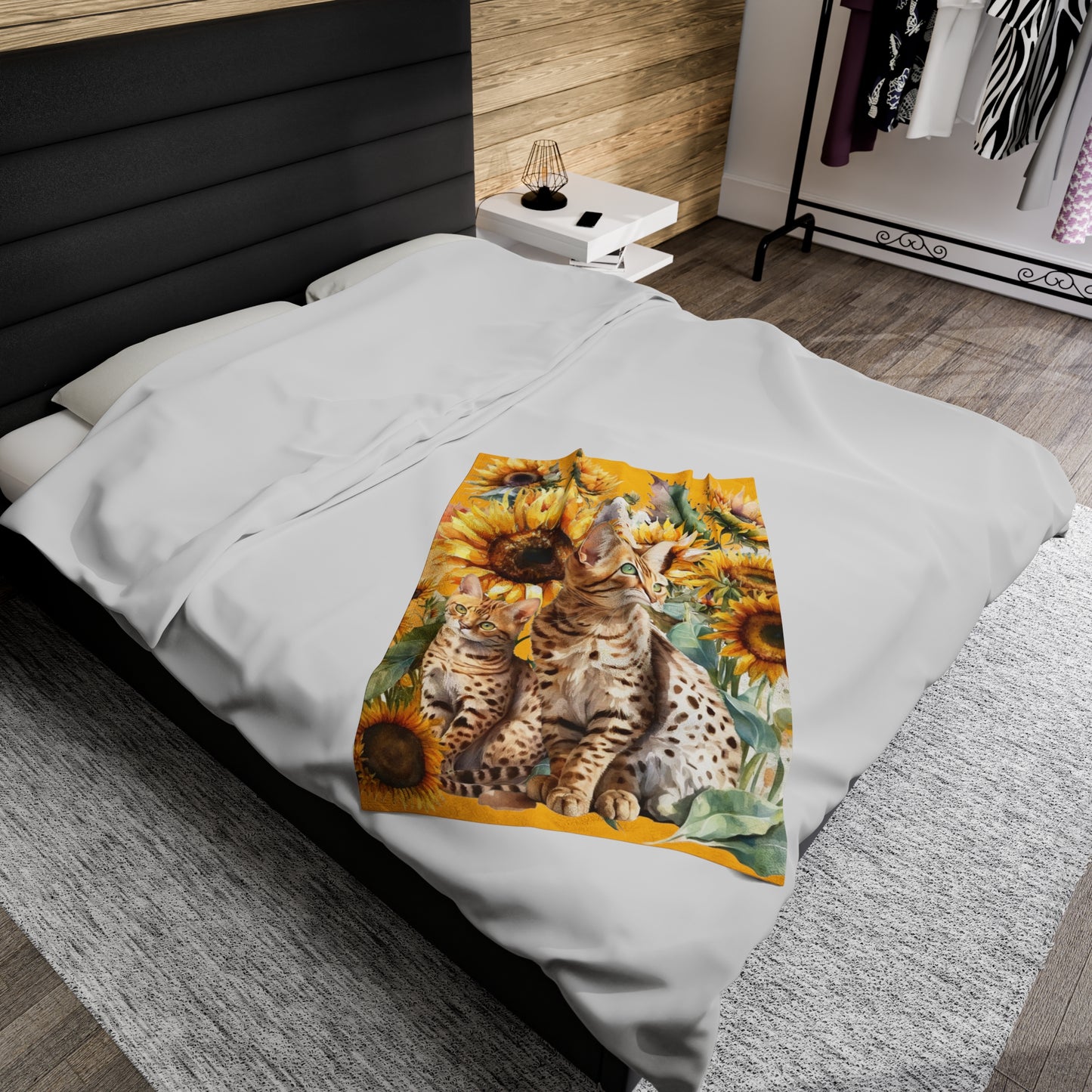 Bengal Cat with Sunflowers Blanket