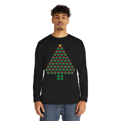 Pawprint Christmas Tree Ugly Sweater Long Sleeve T-shirt