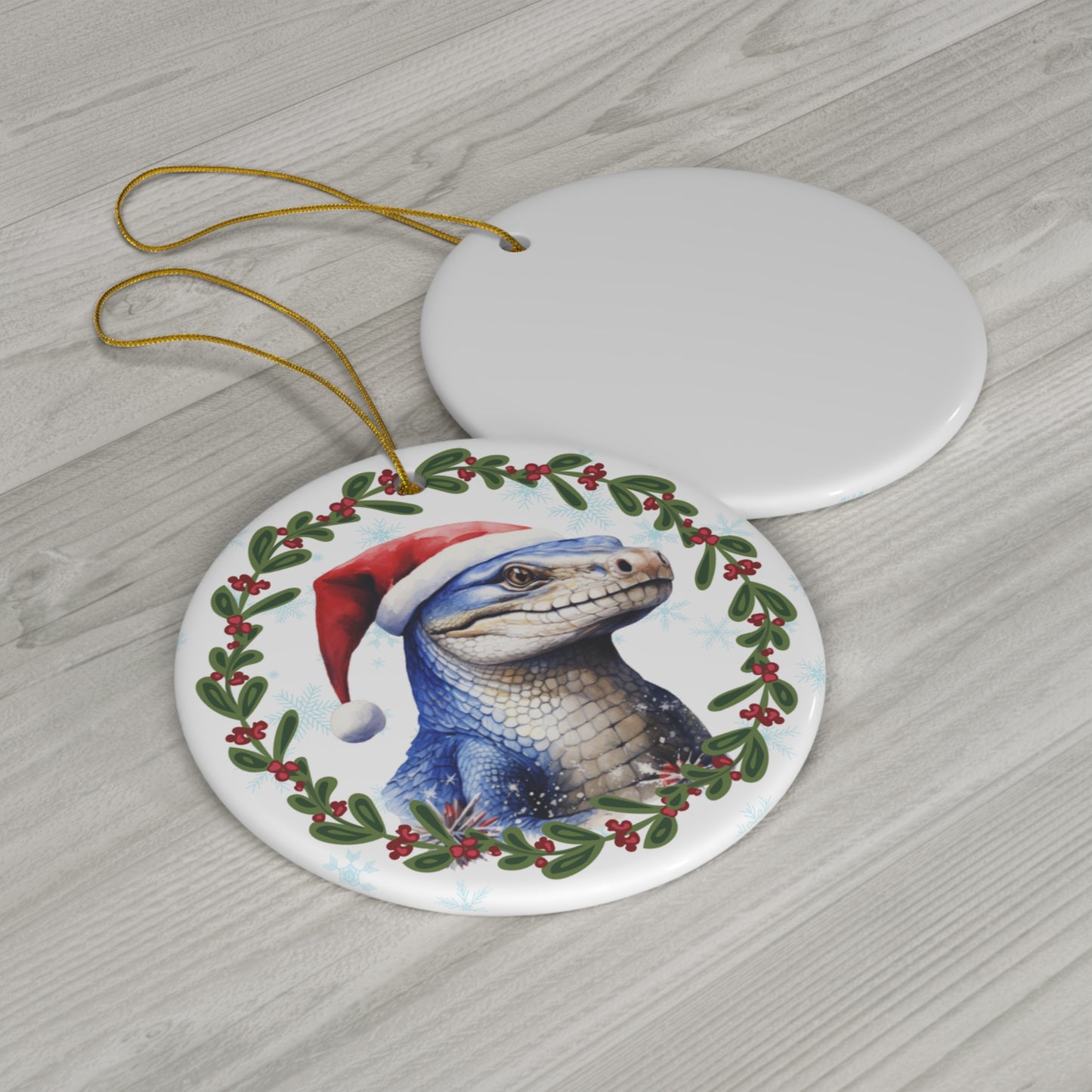 Blue Tongue Skink in Santa Hat Christmas Ceramic Ornament