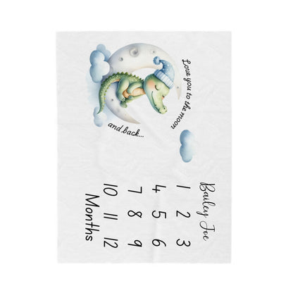 Love You To The Moon Milestone Velveteen Plush Blanket