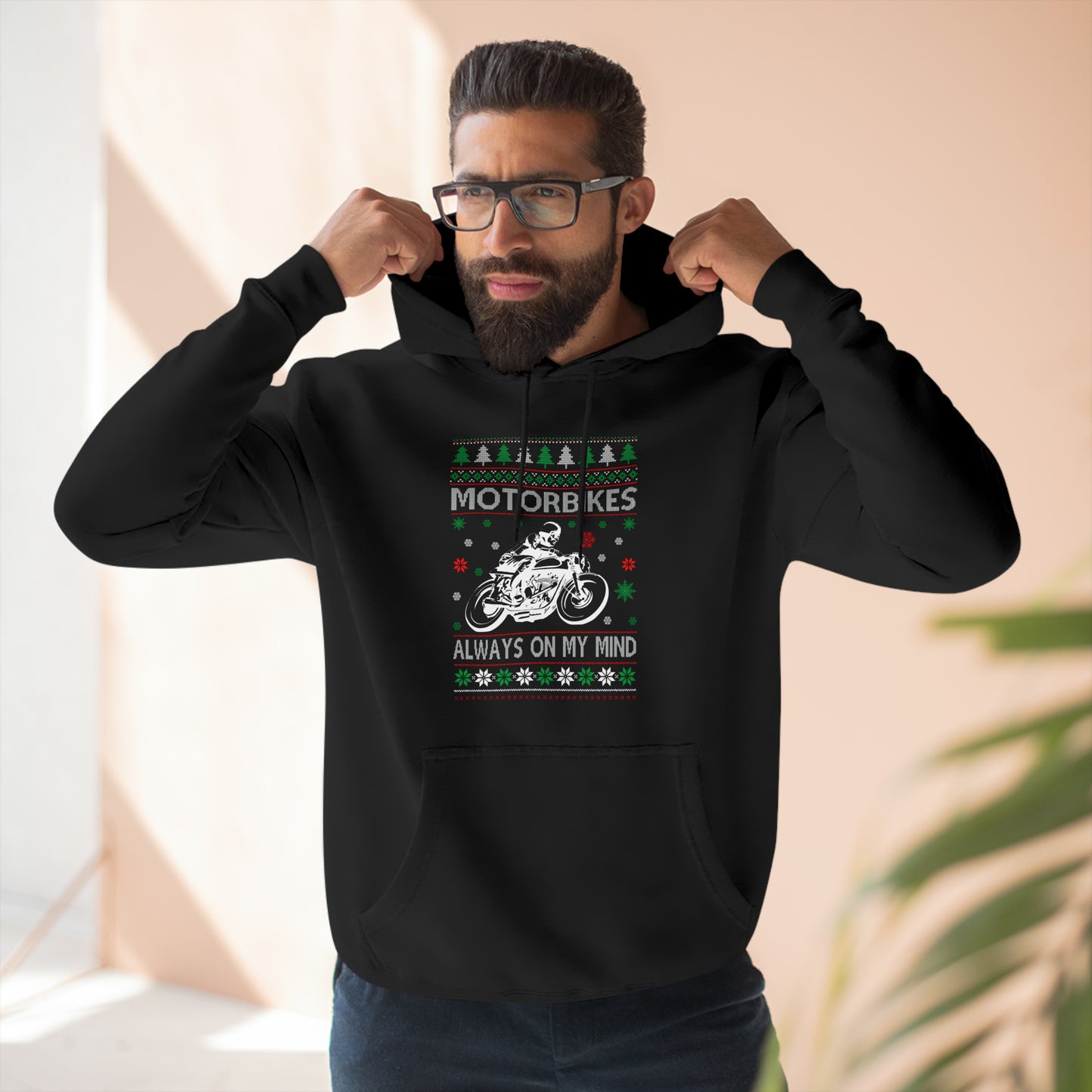 Motorbikes Always on My Mind Christmas Ugly Sweater Pullover Hoodie