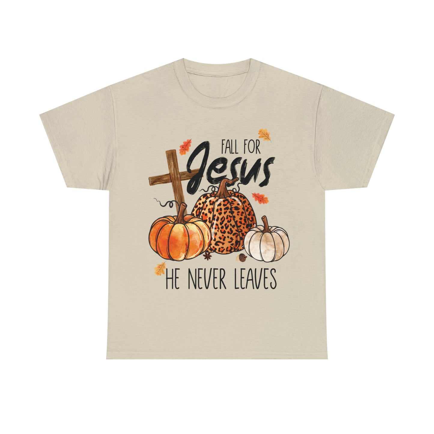 Fall For Jesus He Never Leaves Christian Halloween Short Sleeve Tee