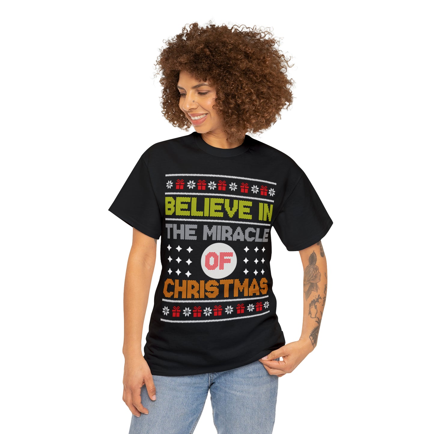 Believe In The Miracle of Christmas Ugly Sweater Short Sleeve Tee