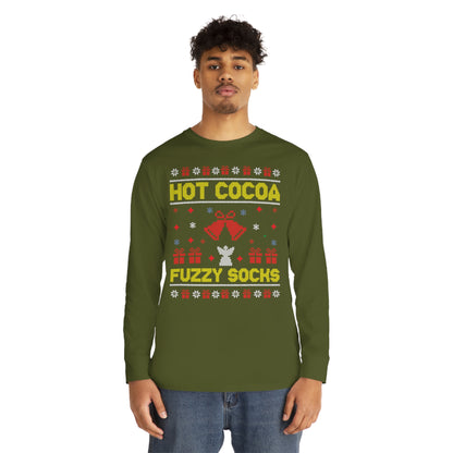 Hot Cocoa Fuzzy Socks Christmas Ugly Sweater Long Sleeve T-shirt