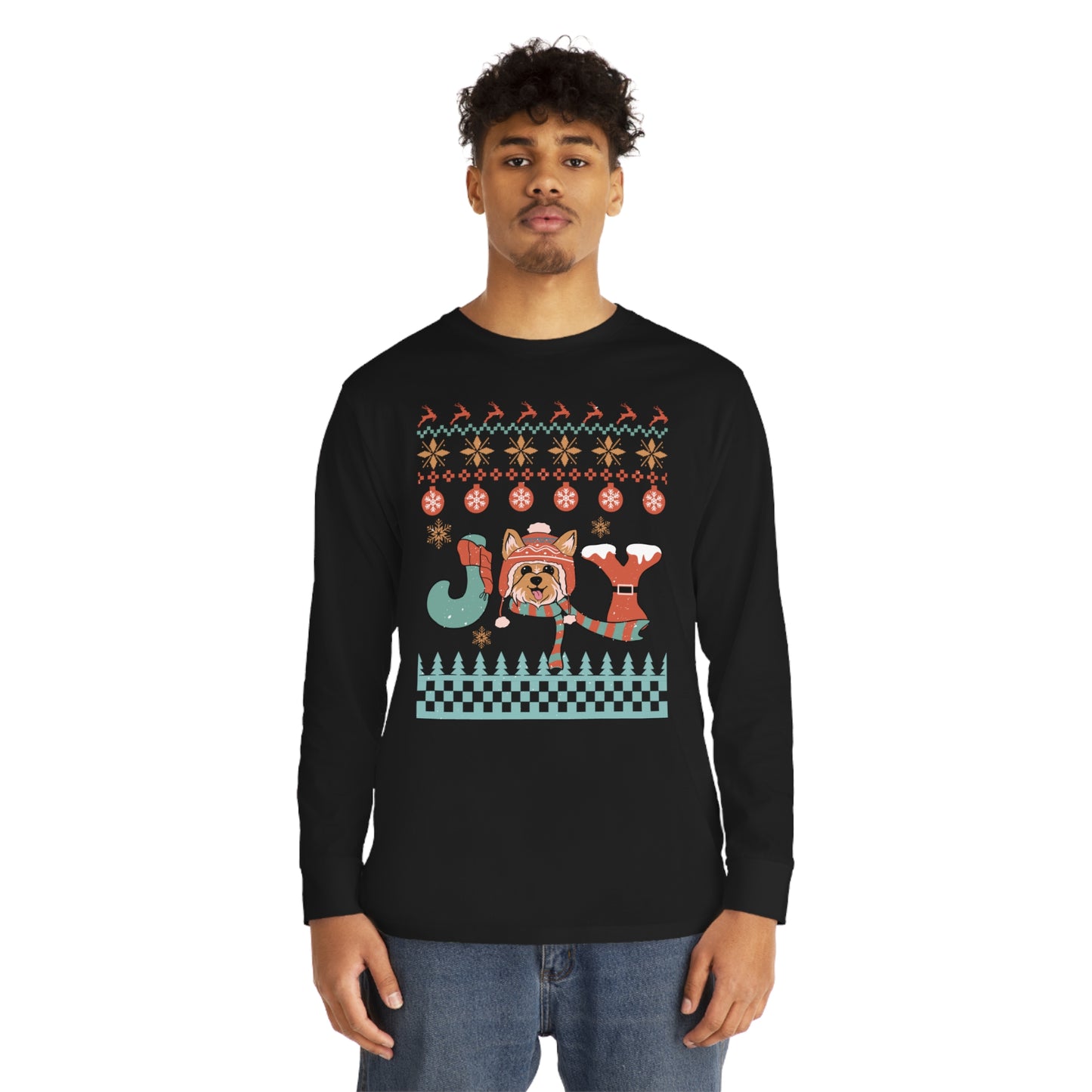 Joy Yorkshire Terrier Yorkie Dog Christmas Ugly Sweater Long Sleeve Tee