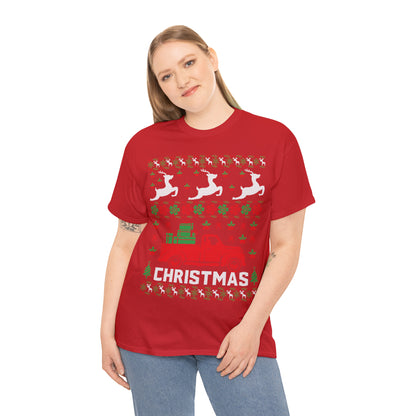 Red Merry Christmas Truck Ugly Sweater Short Sleeve Tee