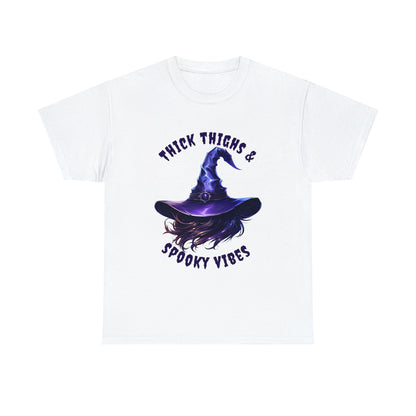 Thick Thighs And Spooky Vibes Witch Hat Halloween Short Sleeve Tee