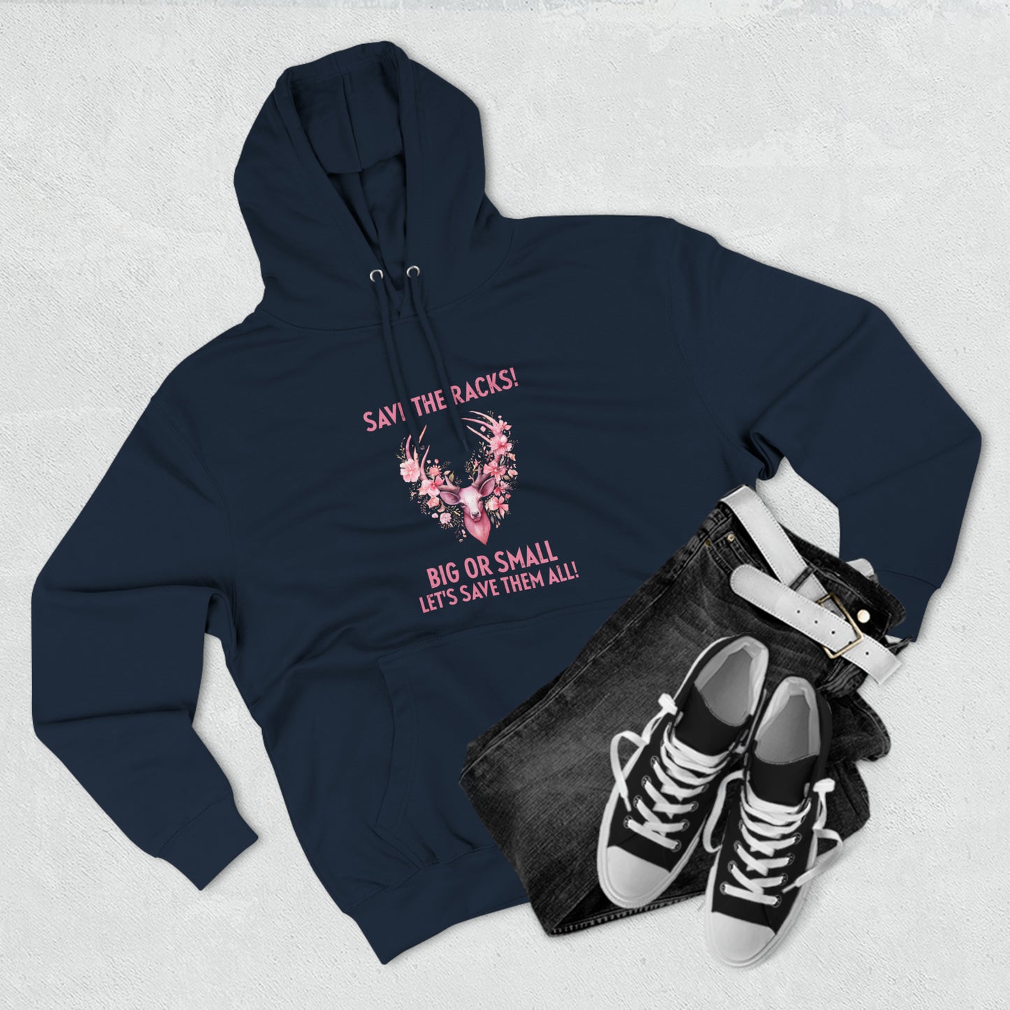 Save The Racks Big or Small Deer Breast Cancer Pullover Hoodie