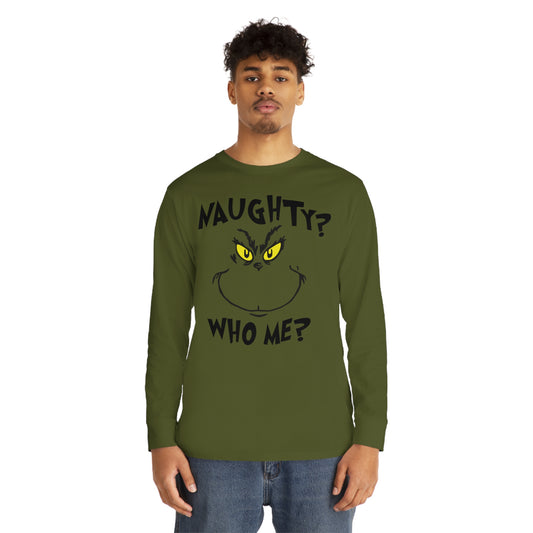 Naughty Who Me? Grinch Christmas Long Sleeve T-Shirt