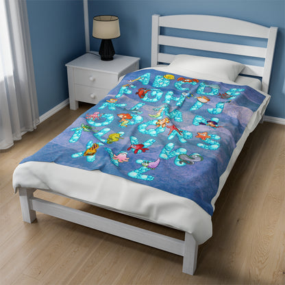 Rose Sea Life Alphabet Plush Blanket