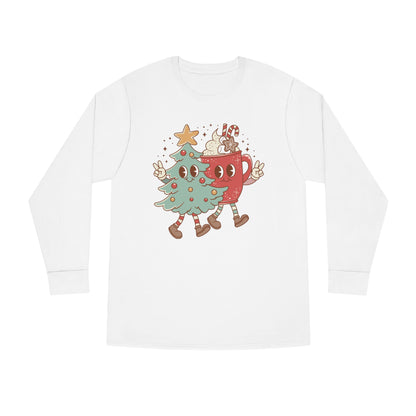 Retro Christmas Tree and Hot Cocoa Christmas Long Sleeve Tee