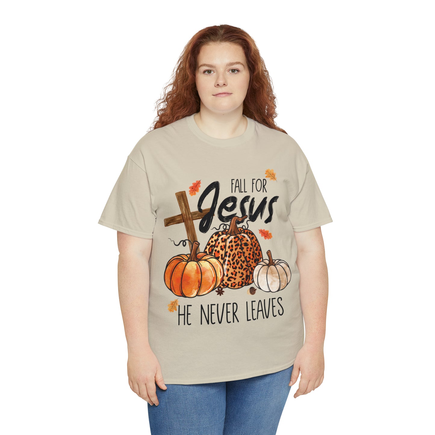 Fall For Jesus He Never Leaves Christian Halloween Short Sleeve Tee