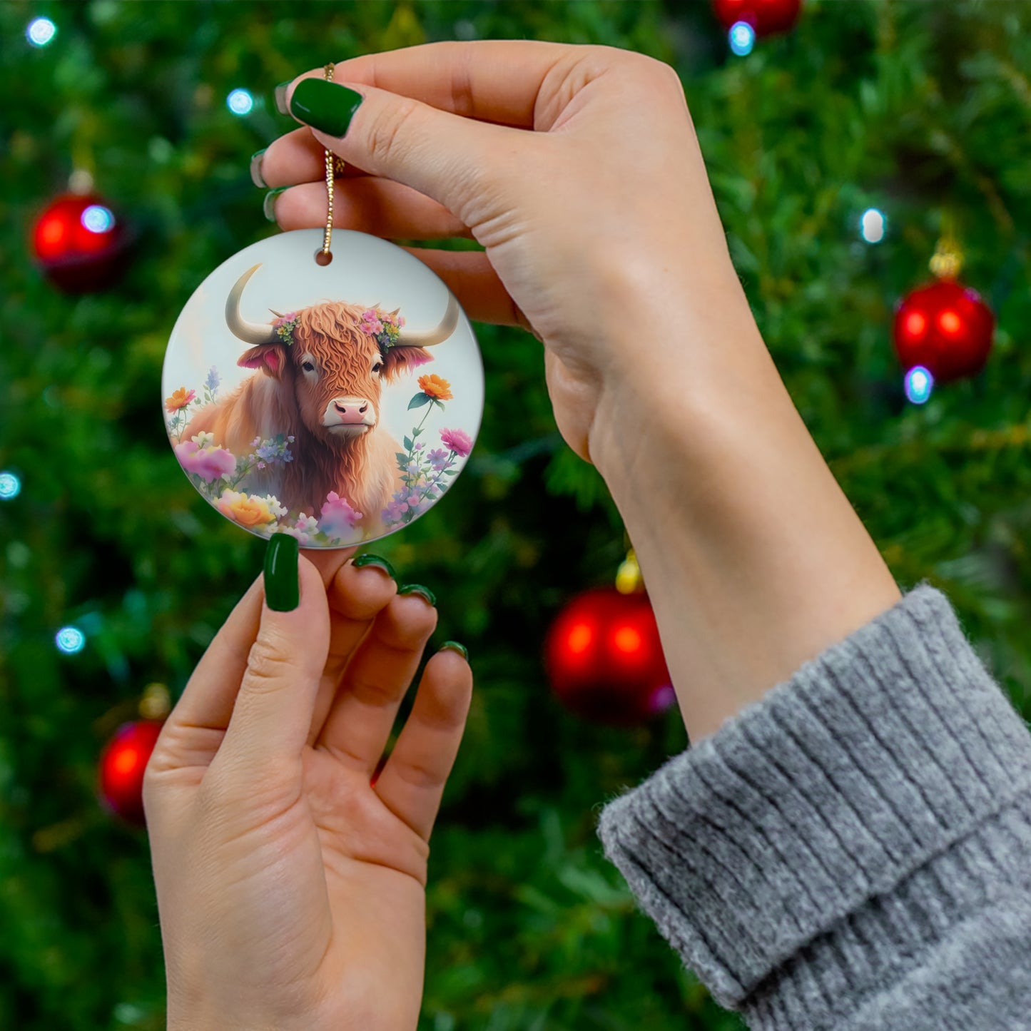 Highland Cow Design 1 Christmas Ceramic Ornament