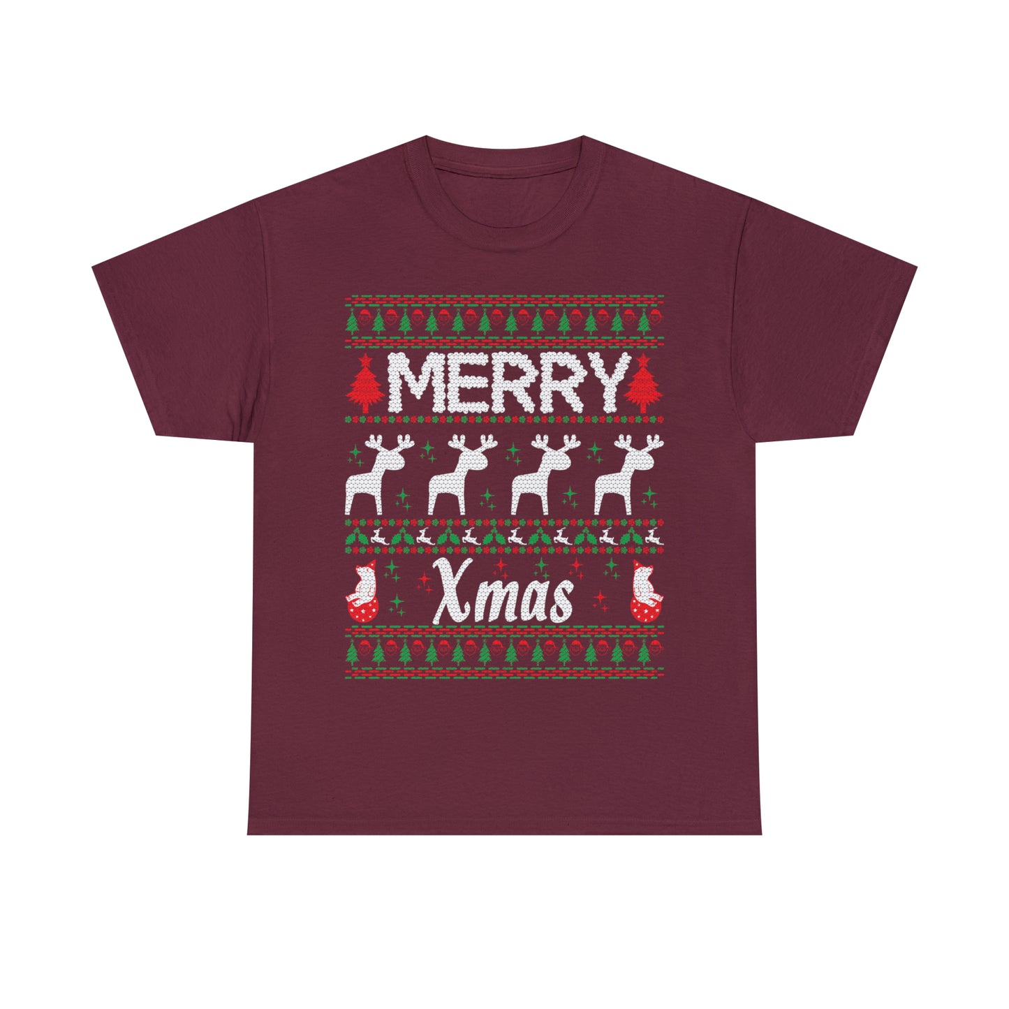 Merry Xmas Raindeers Christmas Ugly Sweater Short Sleeve Tee